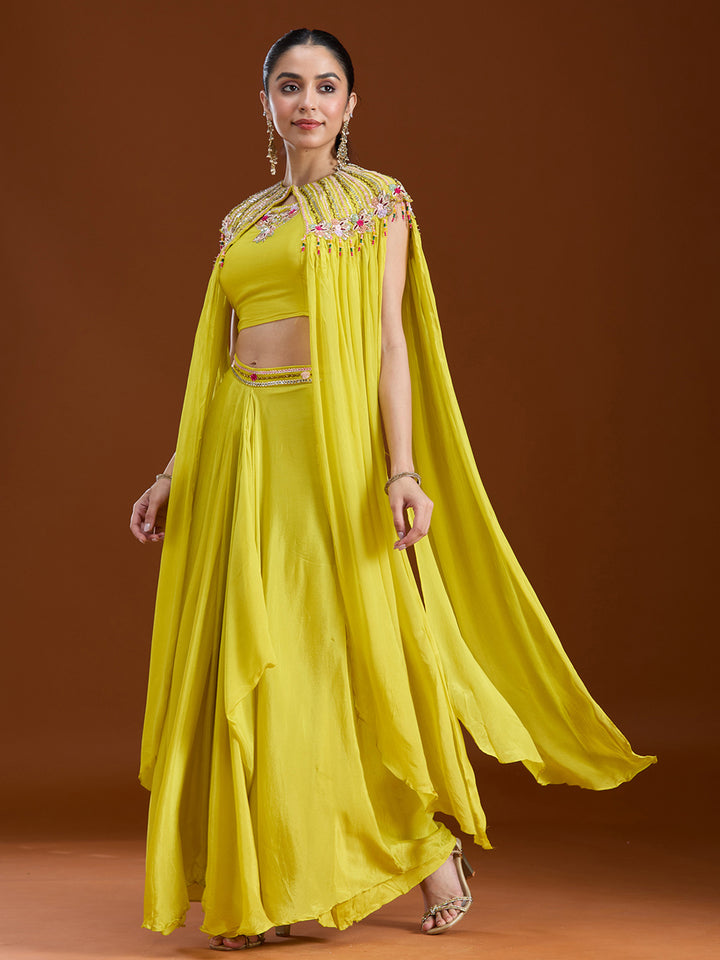 Lemon Yellow Cutdana Georgette Readymade Salwar Suit