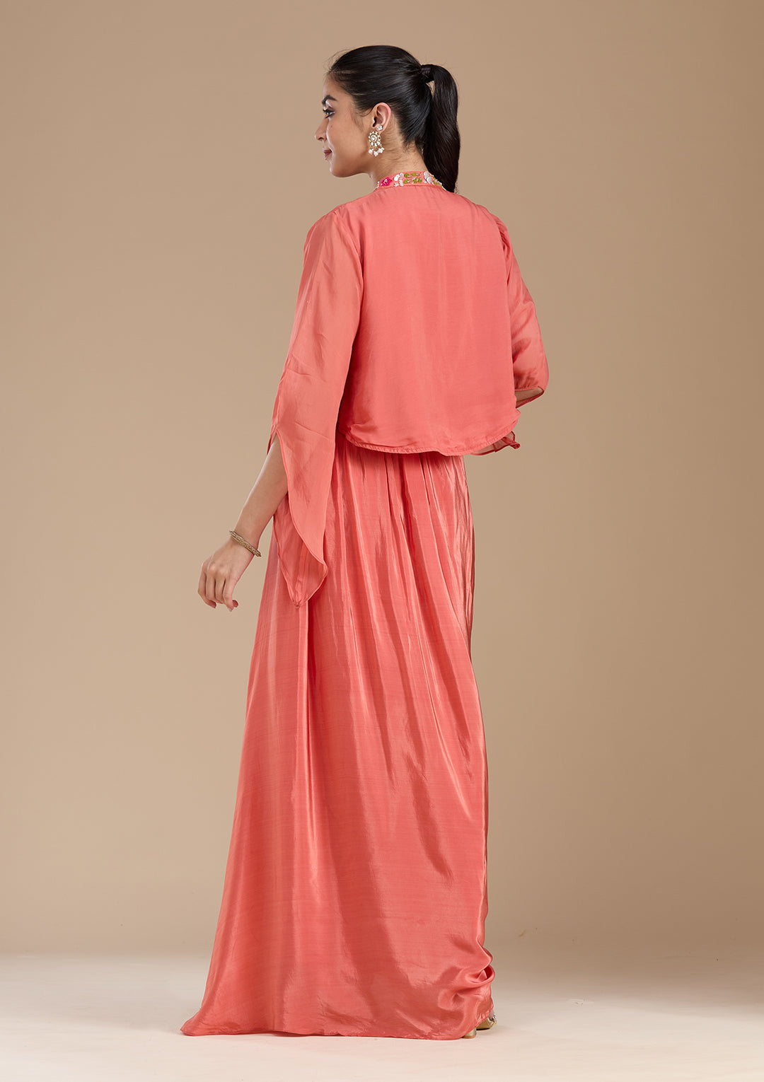 Rust Applique Satin Readymade Salwar Suit