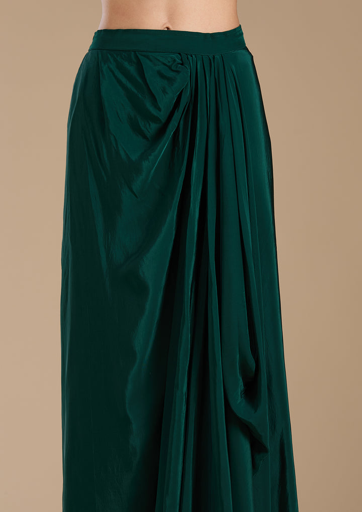 Bottle Green Threadwork Satin Readymade Salwar Suit