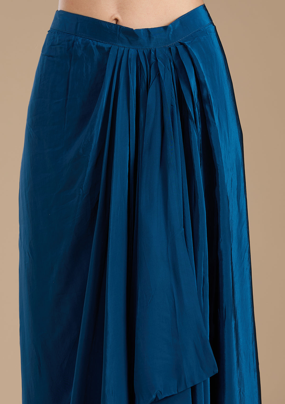 Navy Blue Threadwork Satin Readymade Salwar Suit