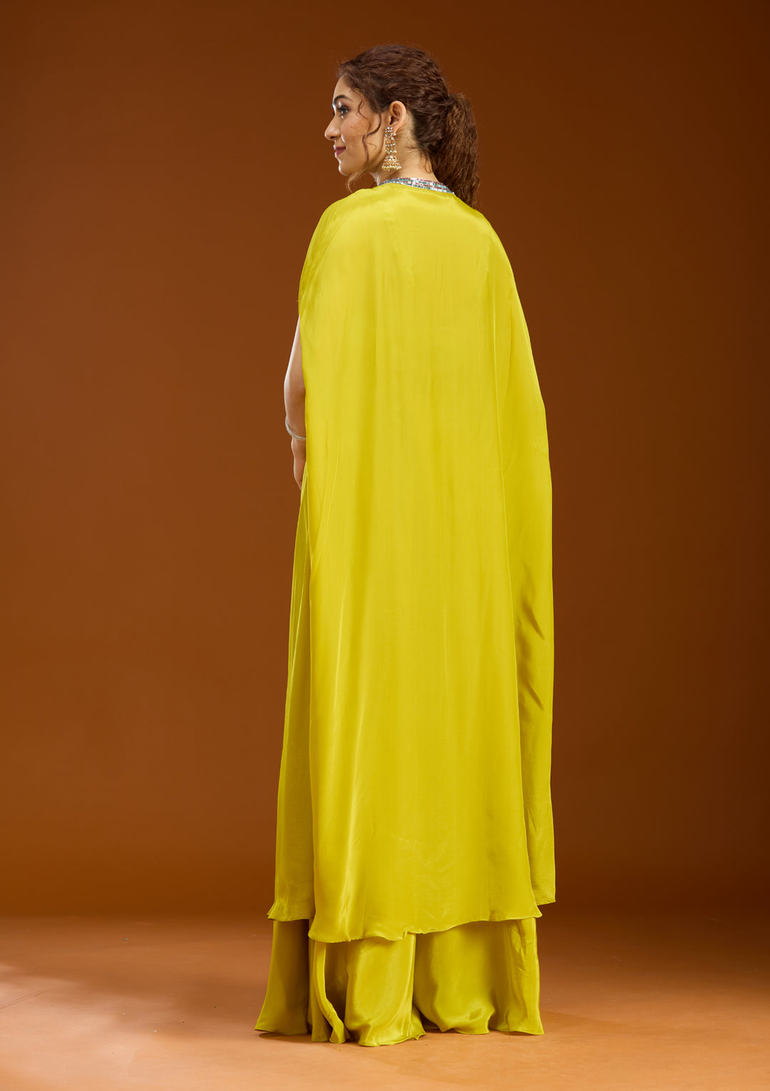 Lemon Yellow Georgette Cutdana Crop Top Kurta With Palazzo And Dupatta