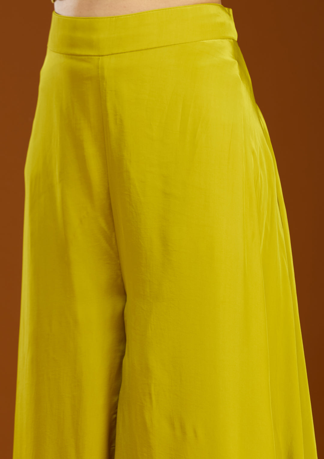 Lemon Yellow Georgette Cutdana Crop Top Kurta With Palazzo And Dupatta