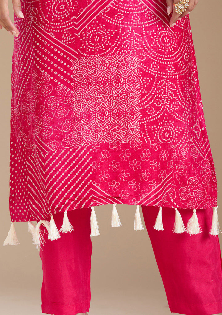 Rani Pink Threadwork Crepe Readymade Salwar Suit