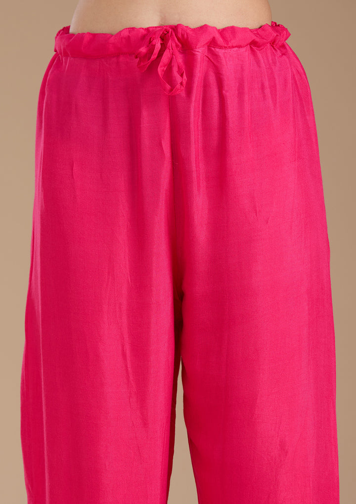 Rani Pink Threadwork Crepe Readymade Salwar Suit