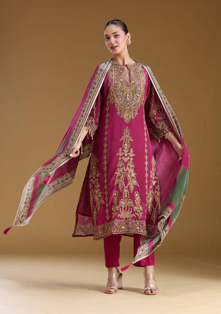 Wine Cording Satin Readymade Salwar Suit