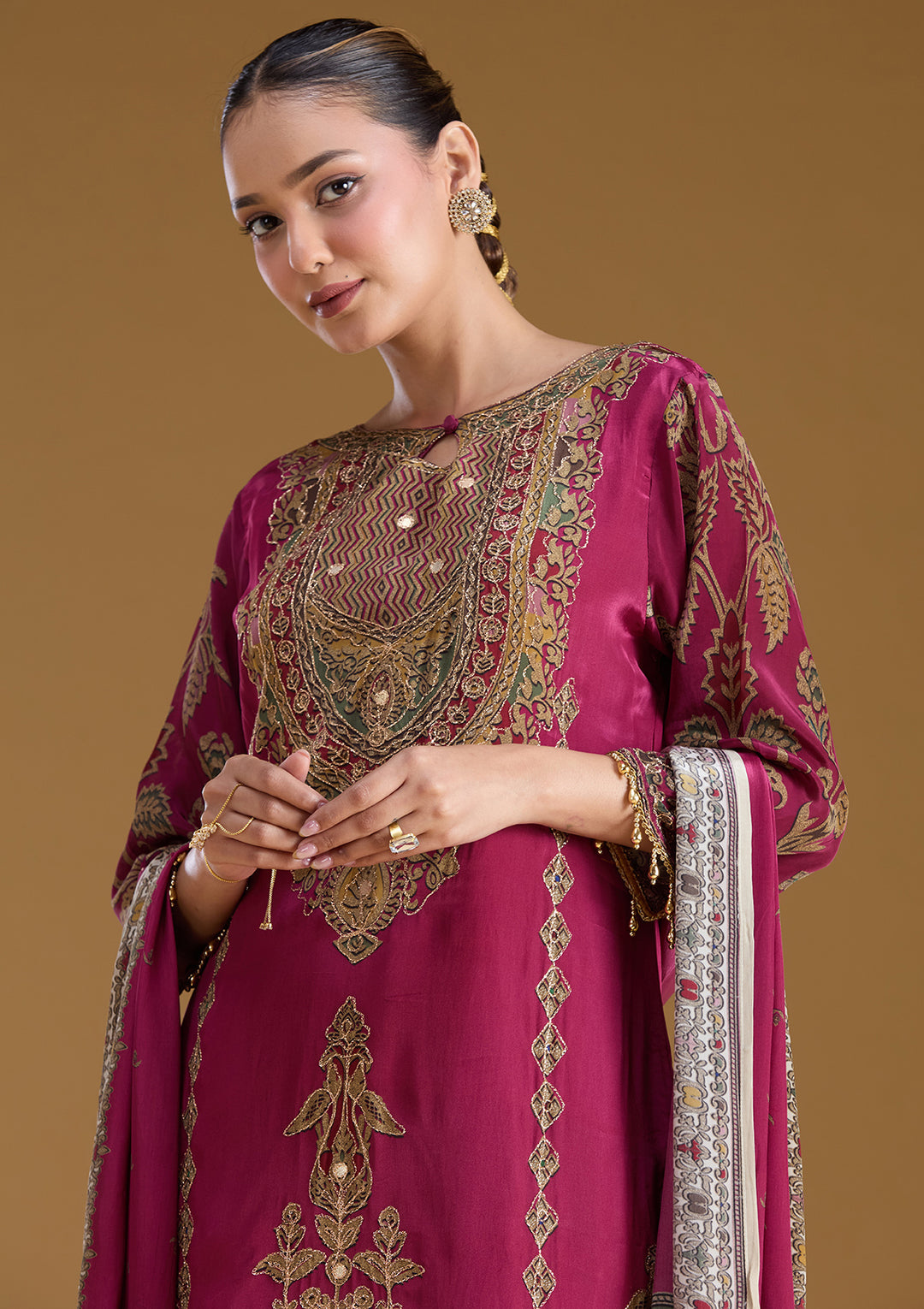 Wine Cording Satin Readymade Salwar Suit