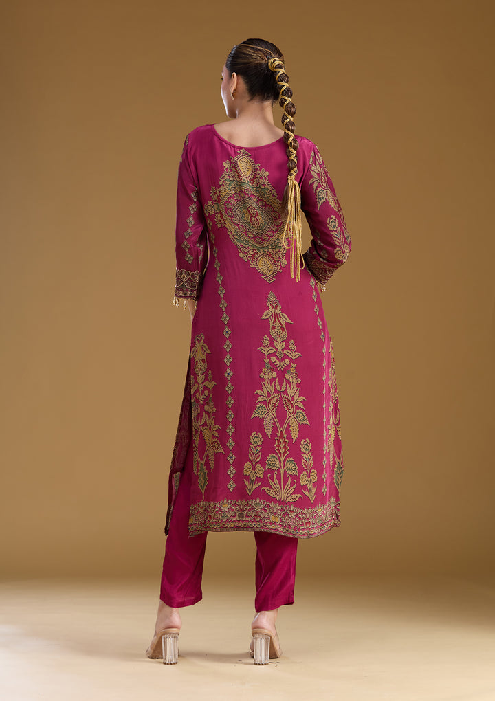 Wine Cording Satin Readymade Salwar Suit