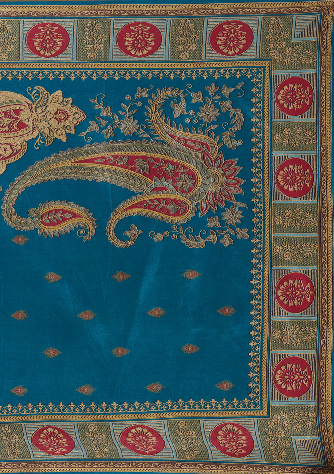 Peacock Blue Threadwork Soft Raw Silk Readymade Salwar Suit