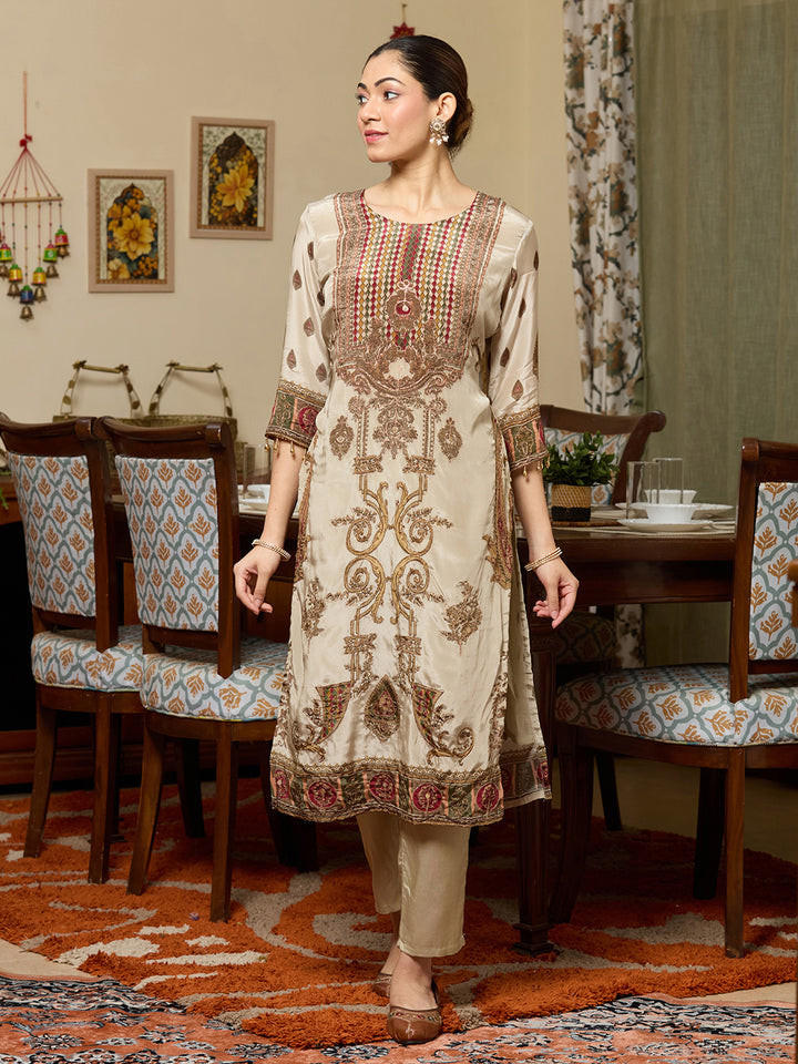 Pista Green Printed Crepe Readymade Salwar Suit