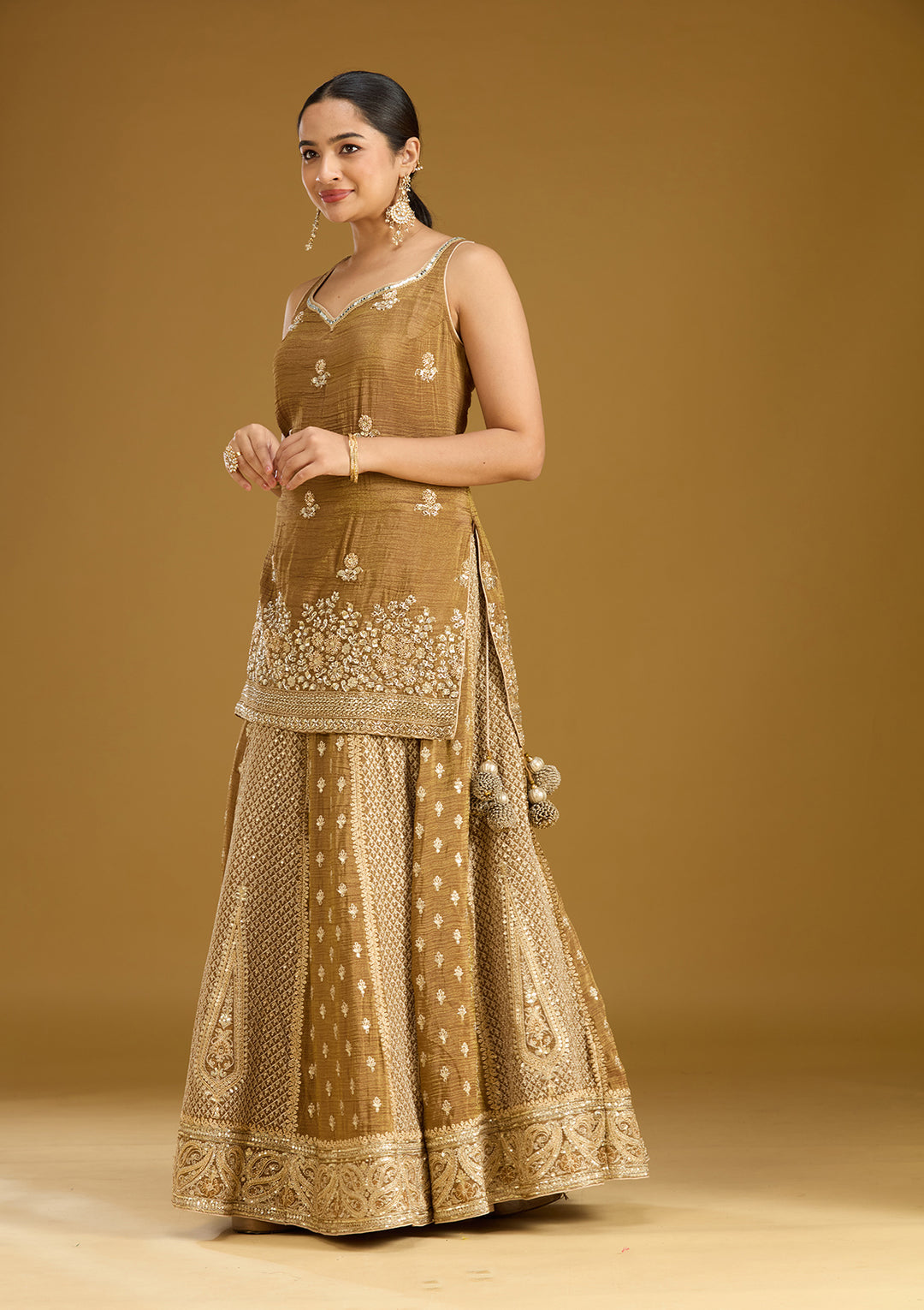 Mehendi Cutdana Tissue Readymade Salwar Suit