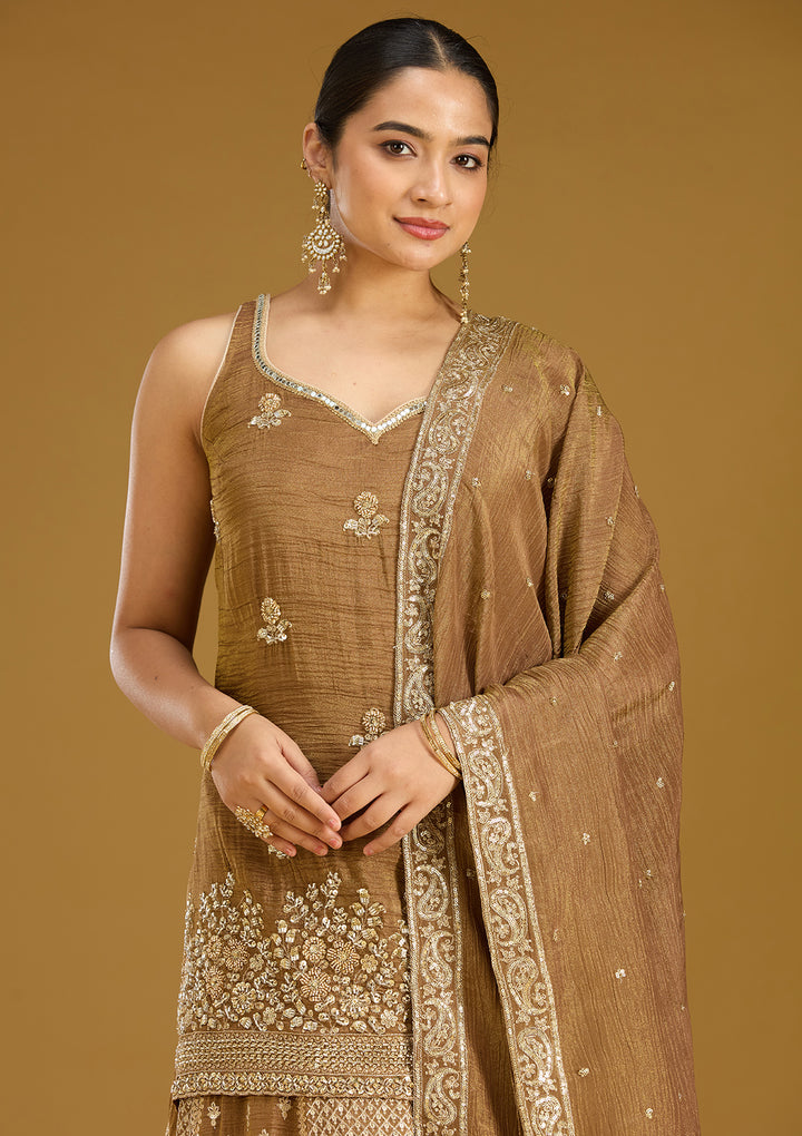 Mehendi Cutdana Tissue Readymade Salwar Suit