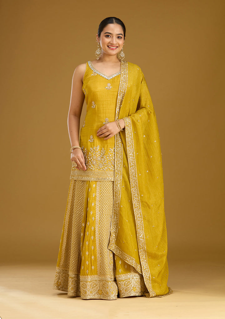 Mustard Cutdana Tissue Readymade Salwar Suit