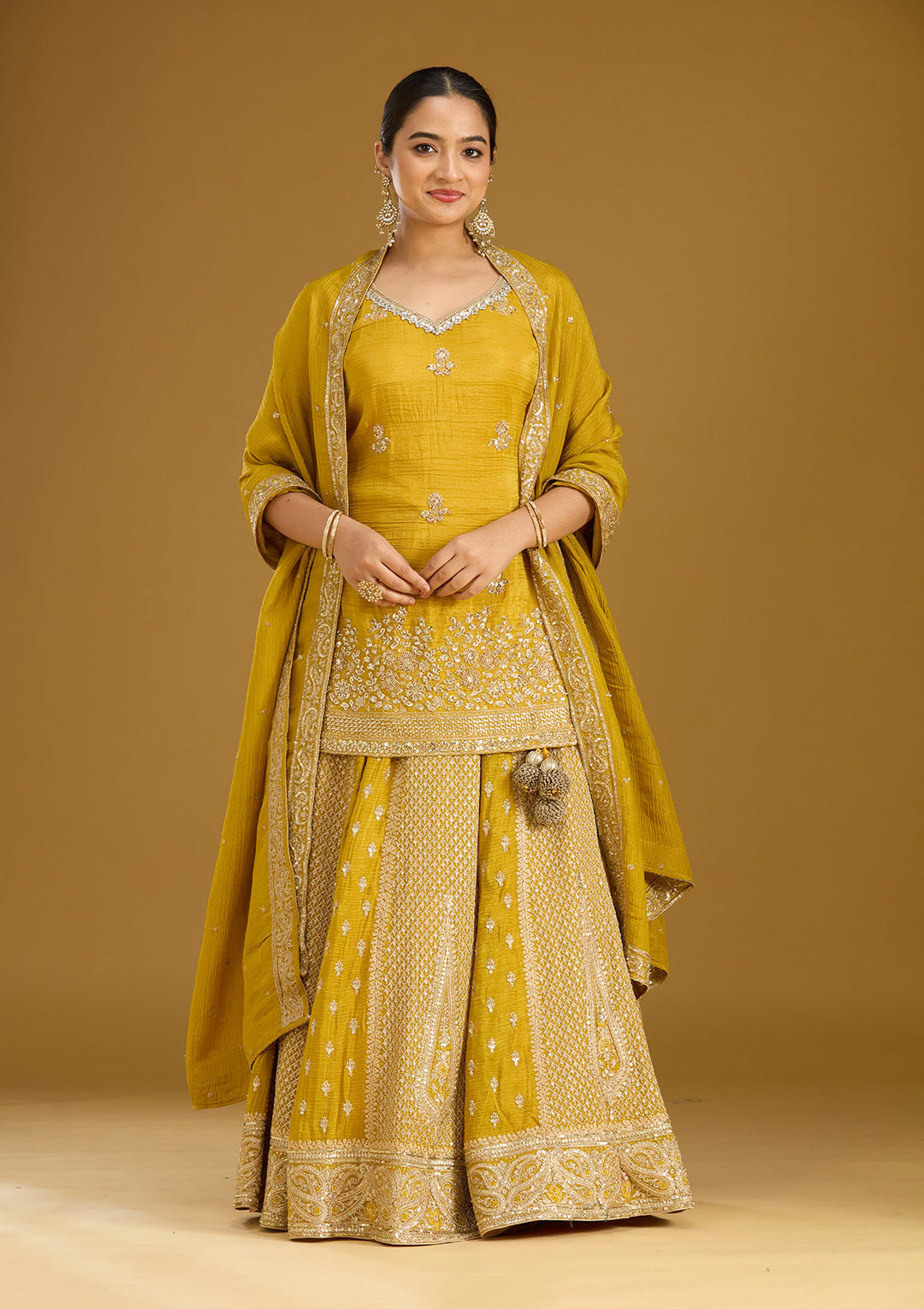 Mustard Cutdana Tissue Readymade Salwar Suit