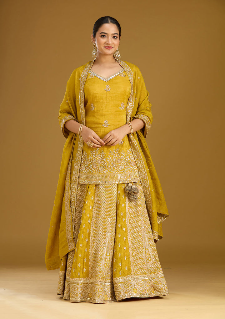 Mustard Cutdana Tissue Readymade Salwar Suit