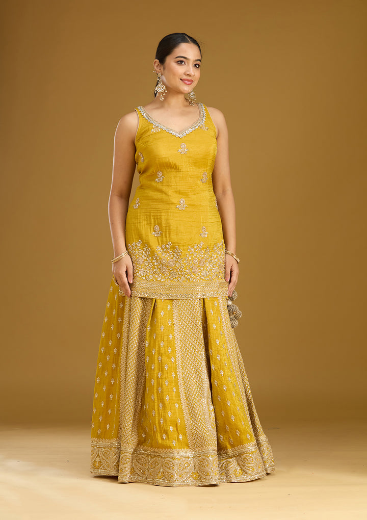 Mustard Cutdana Tissue Readymade Salwar Suit