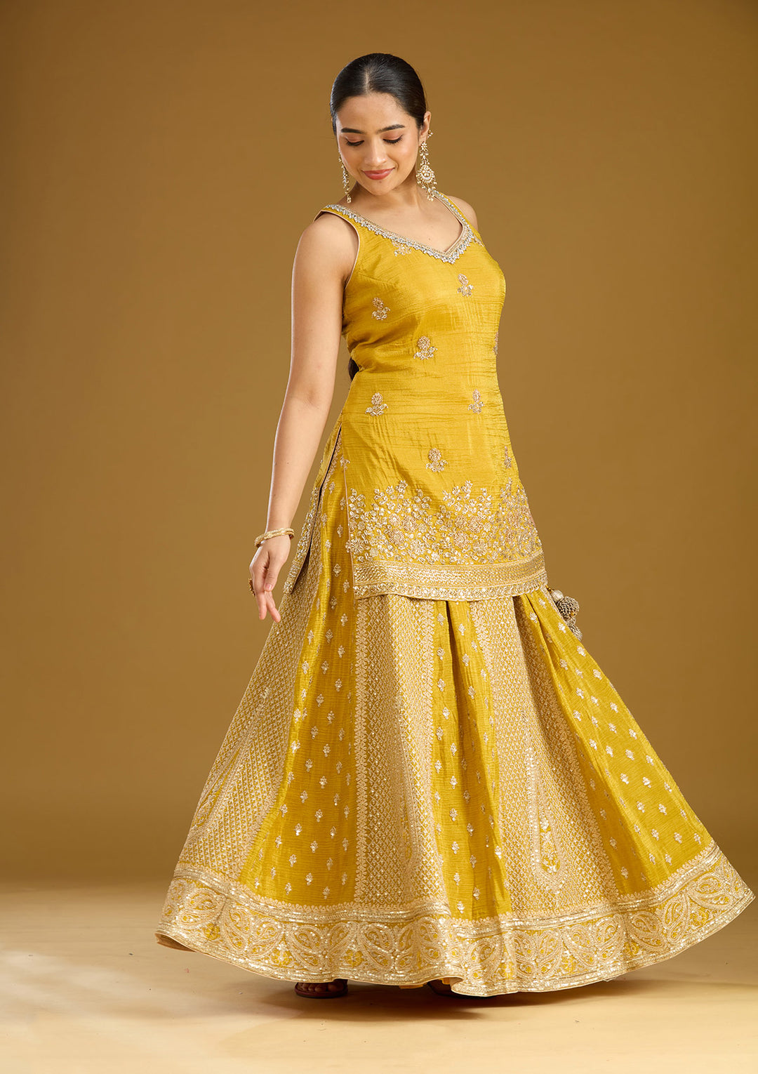 Mustard Cutdana Tissue Readymade Salwar Suit
