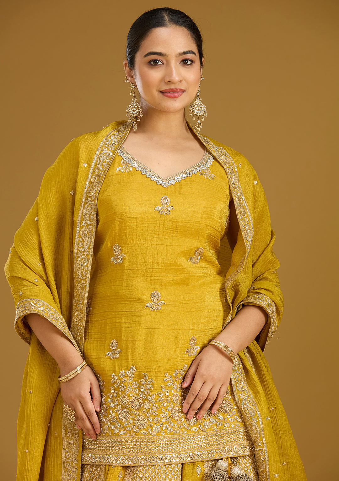 Mustard Cutdana Tissue Readymade Salwar Suit