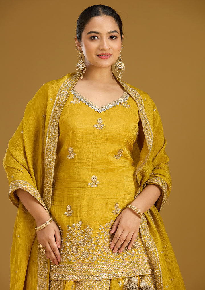 Mustard Cutdana Tissue Readymade Salwar Suit