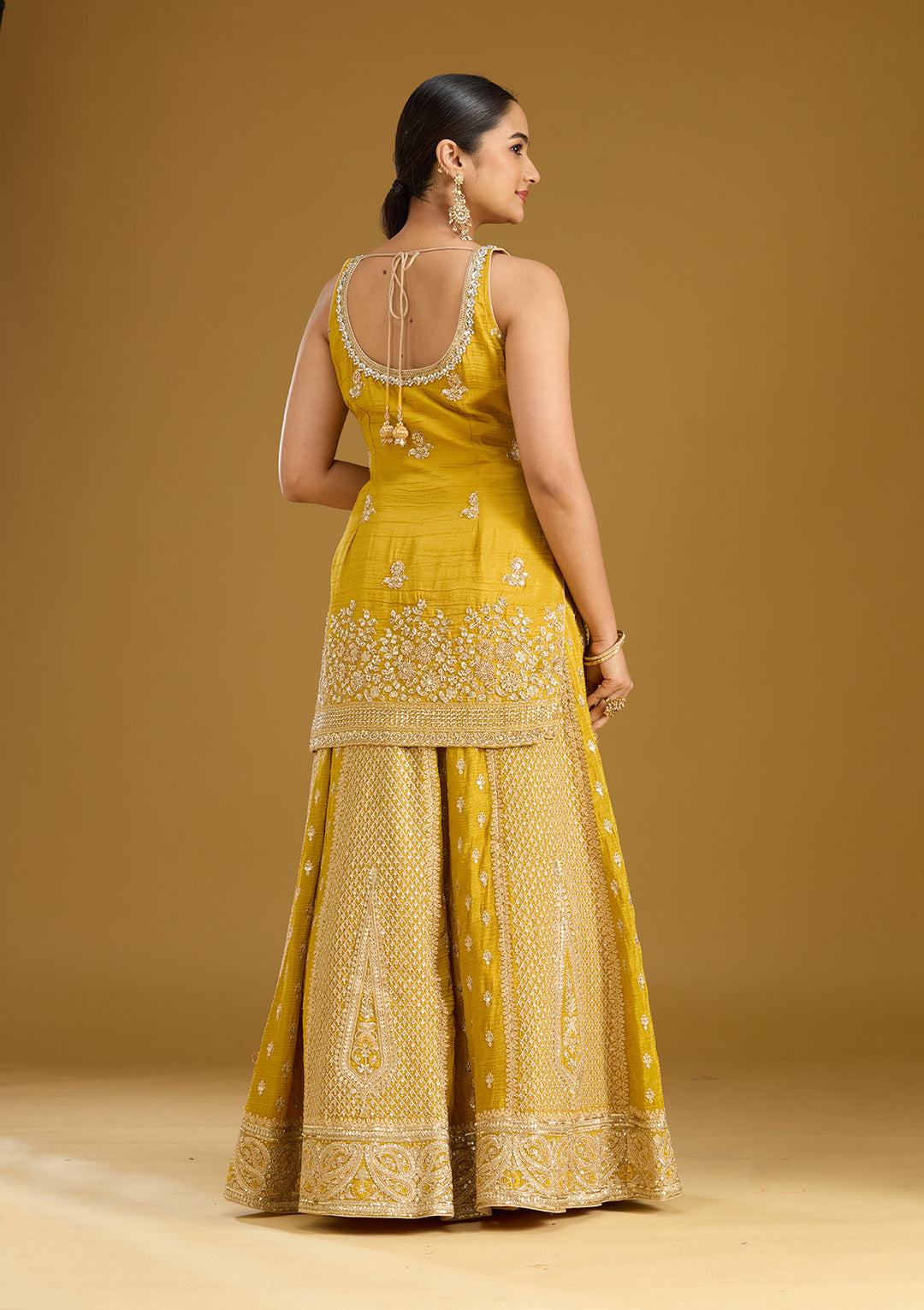 Mustard Cutdana Tissue Readymade Salwar Suit