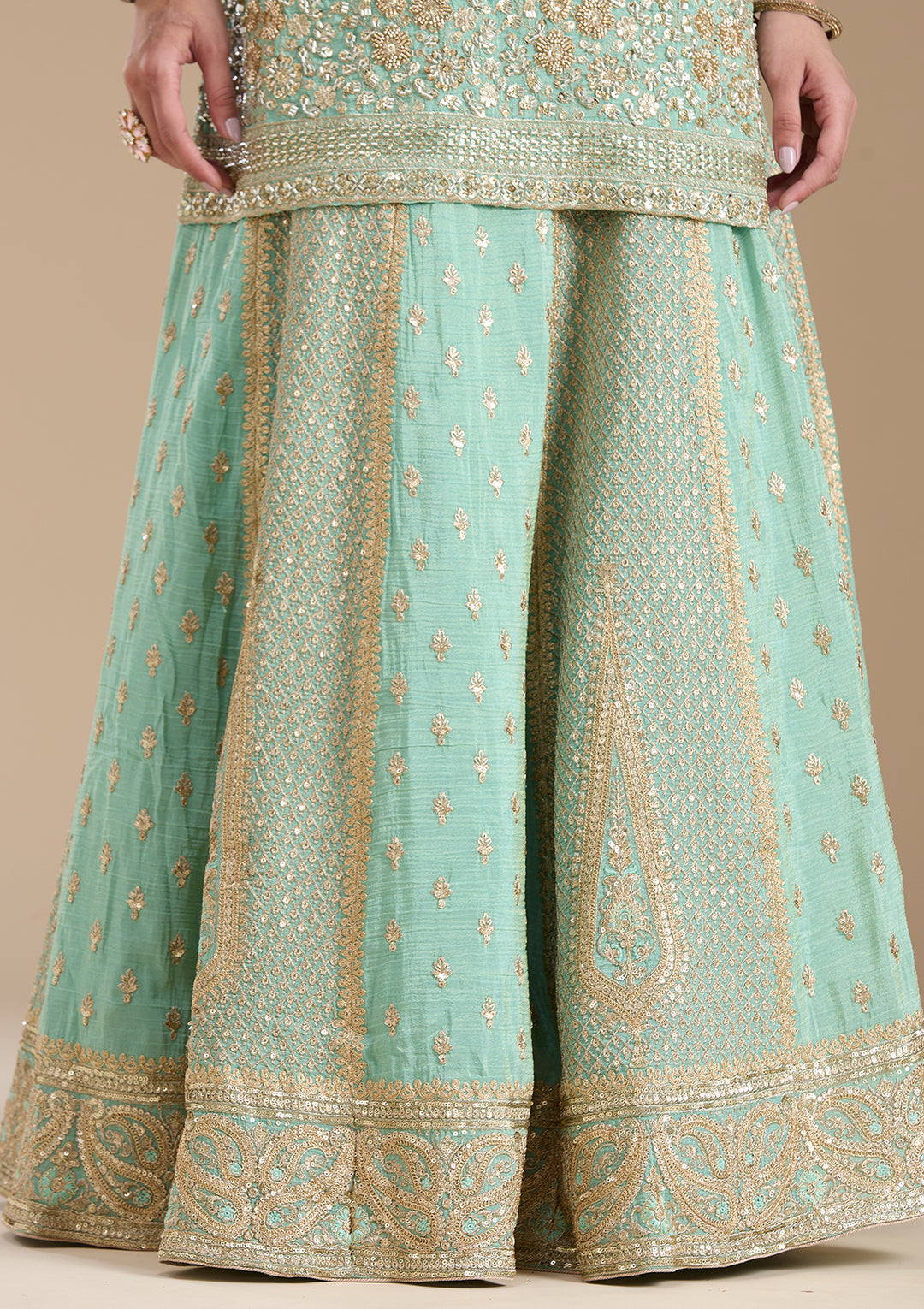Sea Green Sequins Tissue Readymade Salwar Suit