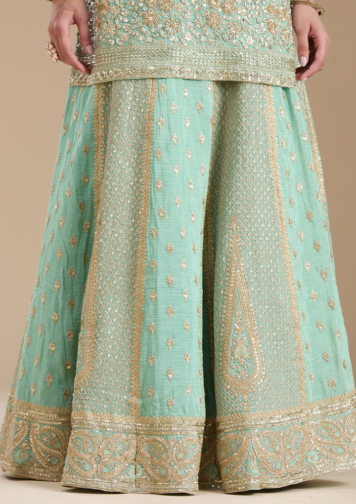 Sea Green Sequins Tissue Readymade Salwar Suit