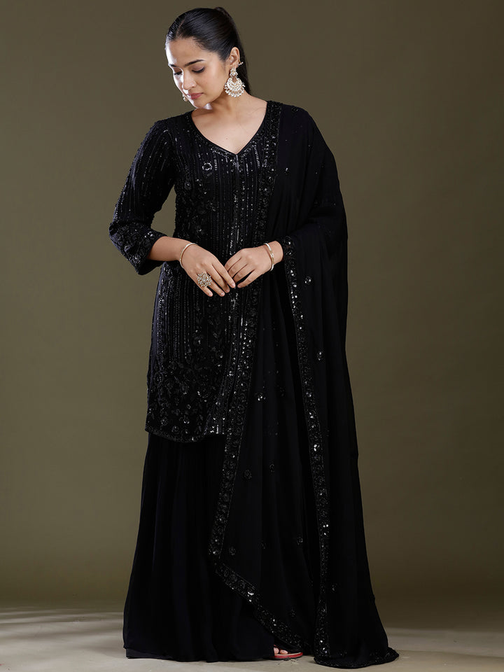 Black Zariwork Georgette Readymade Salwar Suit