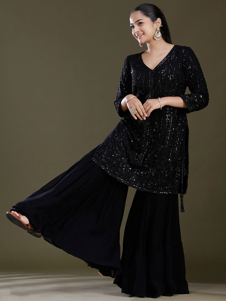 Black Zariwork Georgette Readymade Salwar Suit