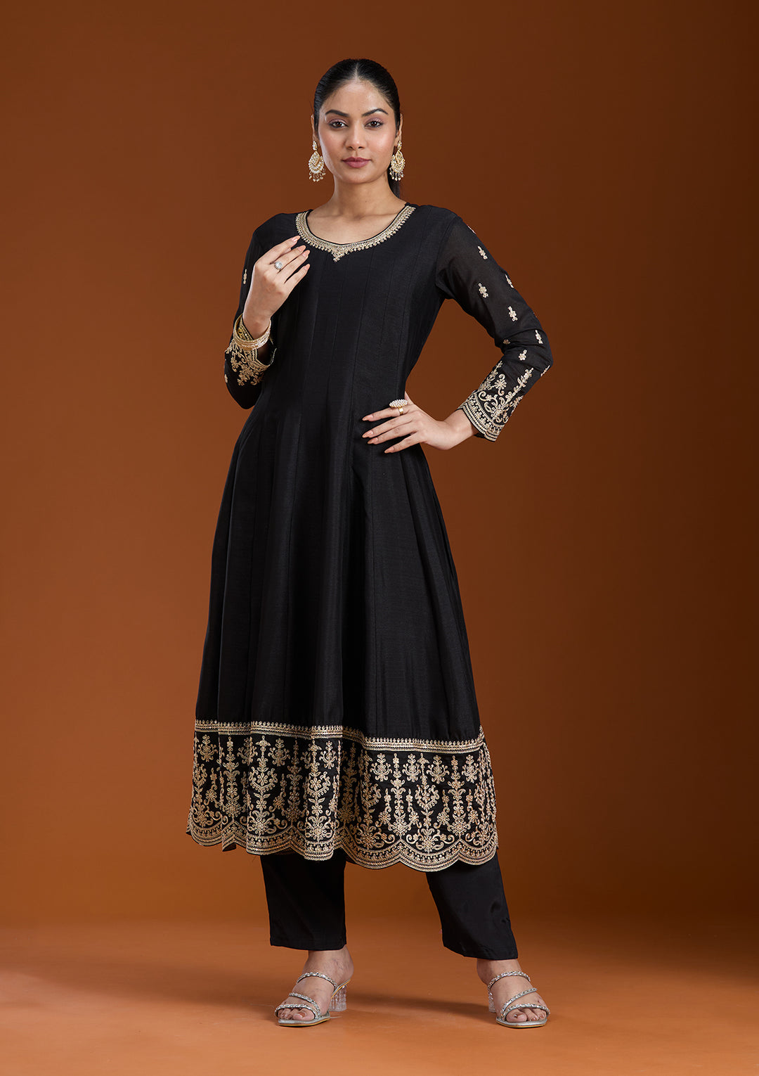 Black Zariwork (Gold) Soft Raw Silk Readymade Salwar Suit