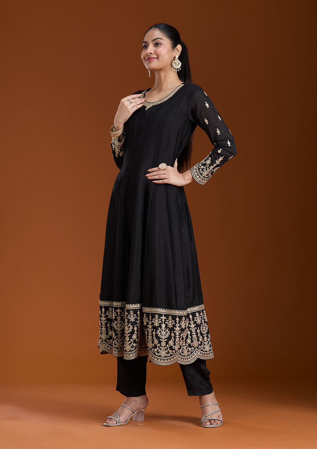 Black Zariwork (Gold) Soft Raw Silk Readymade Salwar Suit
