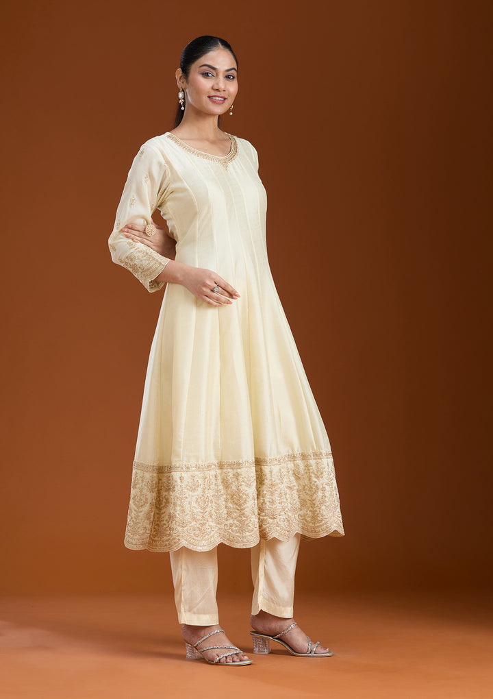 Cream Cording Soft Raw Silk Readymade Salwar Suit