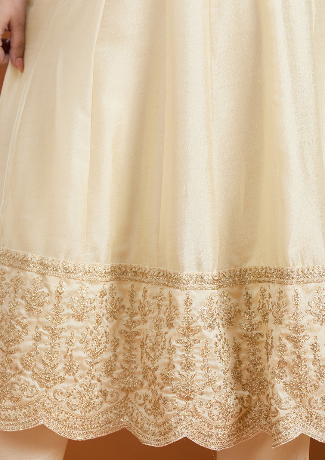 Cream Cording Soft Raw Silk Readymade Salwar Suit