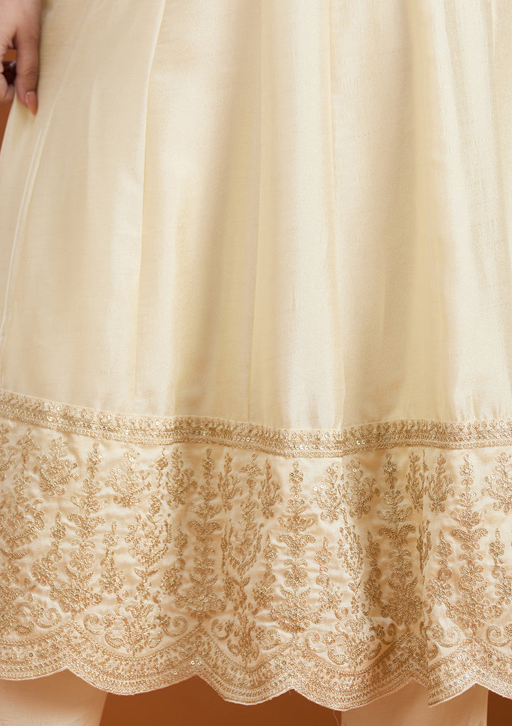 Cream Cording Soft Raw Silk Readymade Salwar Suit