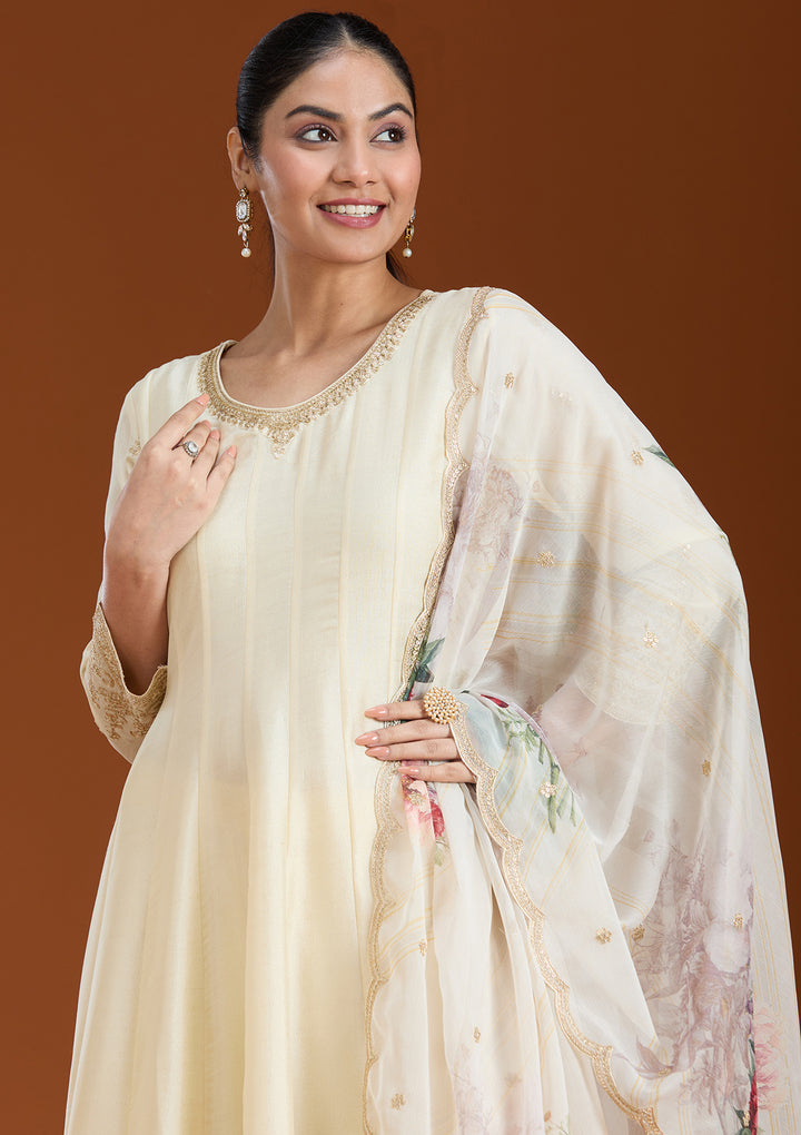 Cream Cording Soft Raw Silk Readymade Salwar Suit