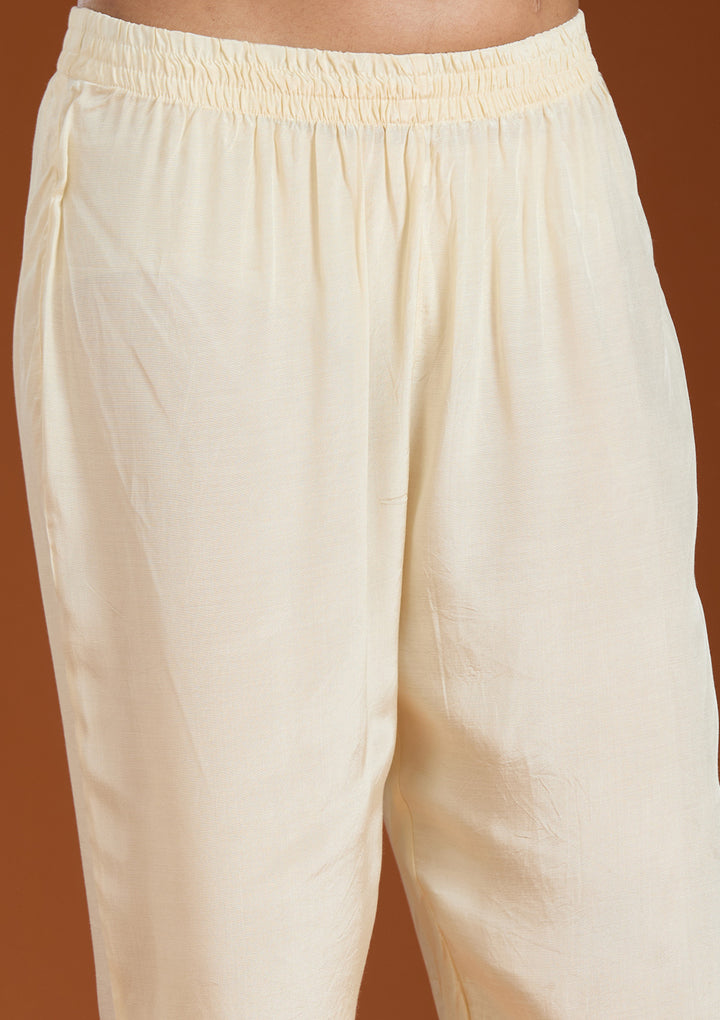 Cream Cording Soft Raw Silk Readymade Salwar Suit