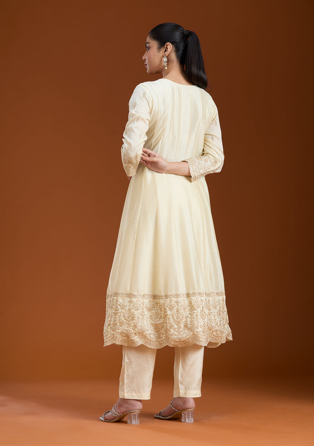Cream Cording Soft Raw Silk Readymade Salwar Suit