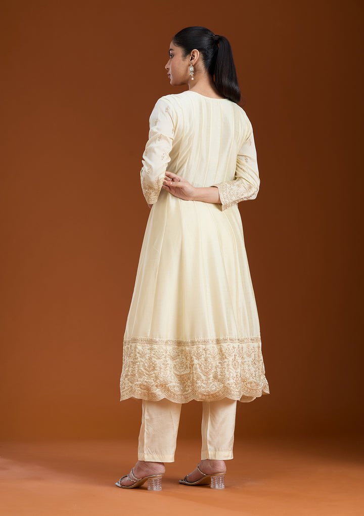 Cream Cording Soft Raw Silk Readymade Salwar Suit