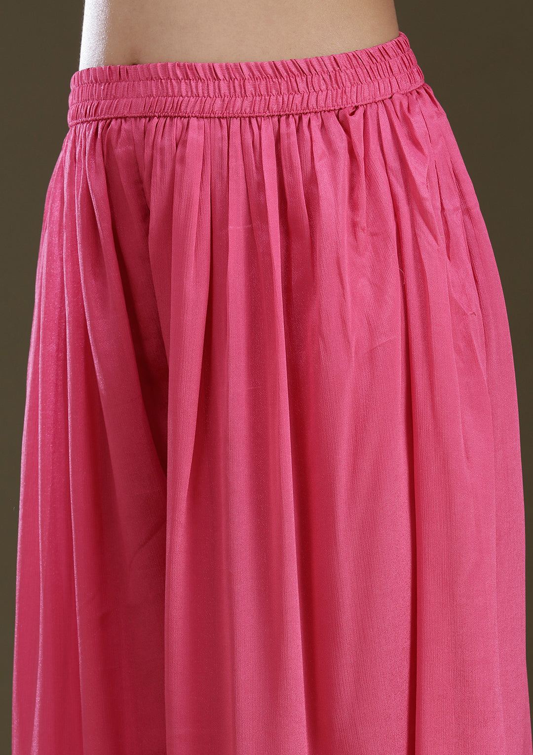 Pink Threadwork Chinon Readymade Salwar Suit