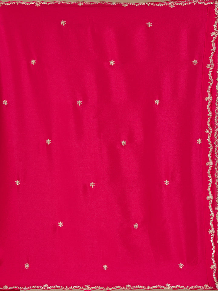 Rani Pink Threadwork Soft Raw Silk Readymade Salwar Suit