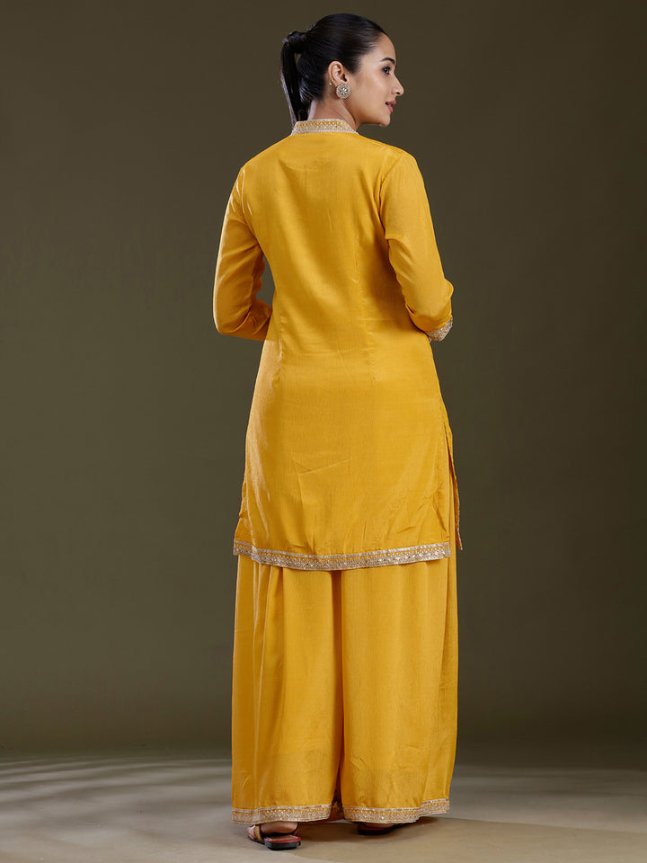Yellow Zariwork (Gold) Chinon Readymade Salwar Suit
