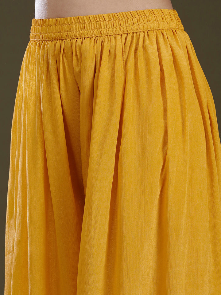 Yellow Zariwork (Gold) Chinon Readymade Salwar Suit