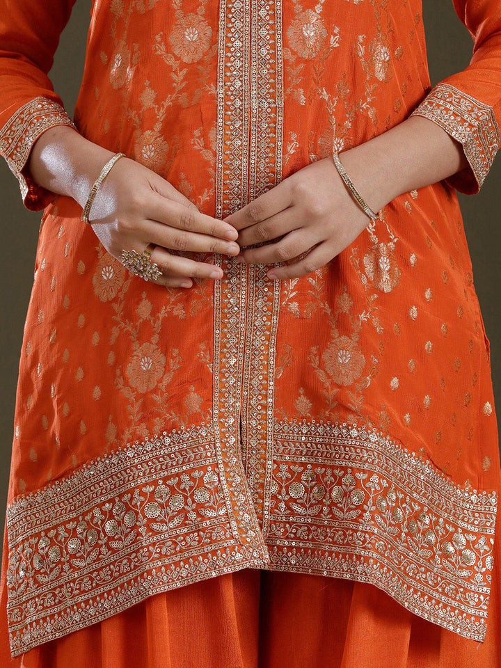 Orange Zariwork (Gold) Chinon Readymade Salwar Suit