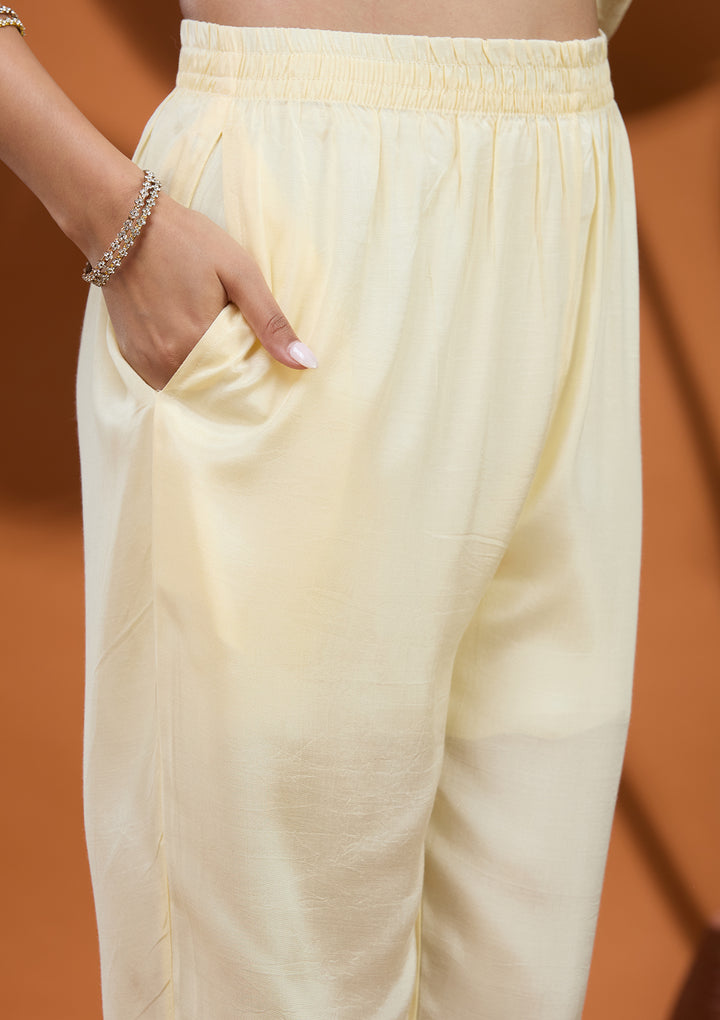 Cream Raw Silk Zariwork Straight Kurta With Regular Pant And Dupatta