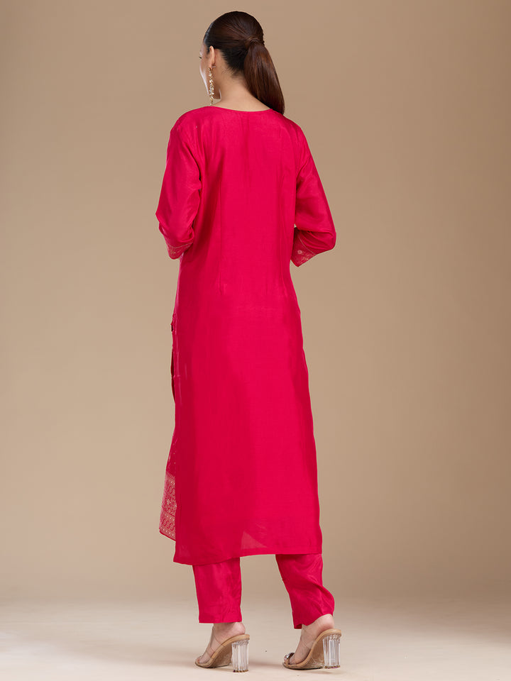 Rani Pink Sequins Soft Raw Silk Readymade Salwar Suit