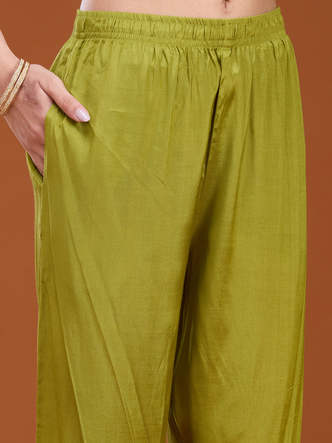 Leaf Green Zariwork (Gold) Brocade Readymade Salwar Suit