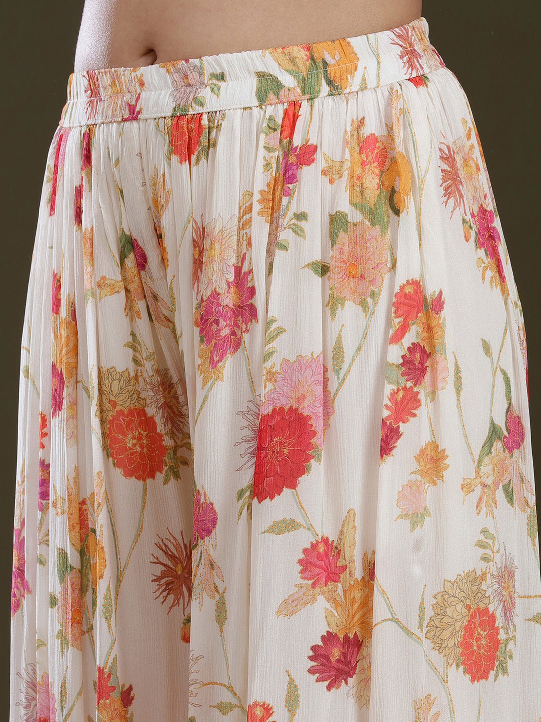 Cream Printed Chinon Readymade Salwar Suit