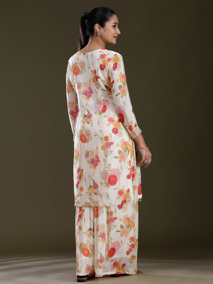 Cream Printed Chinon Readymade Salwar Suit