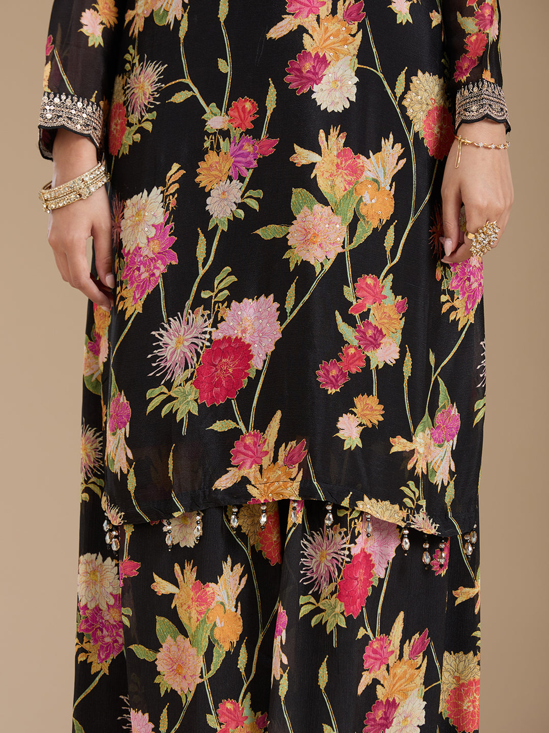 Black Threadwork Georgette Readymade Salwar Suit