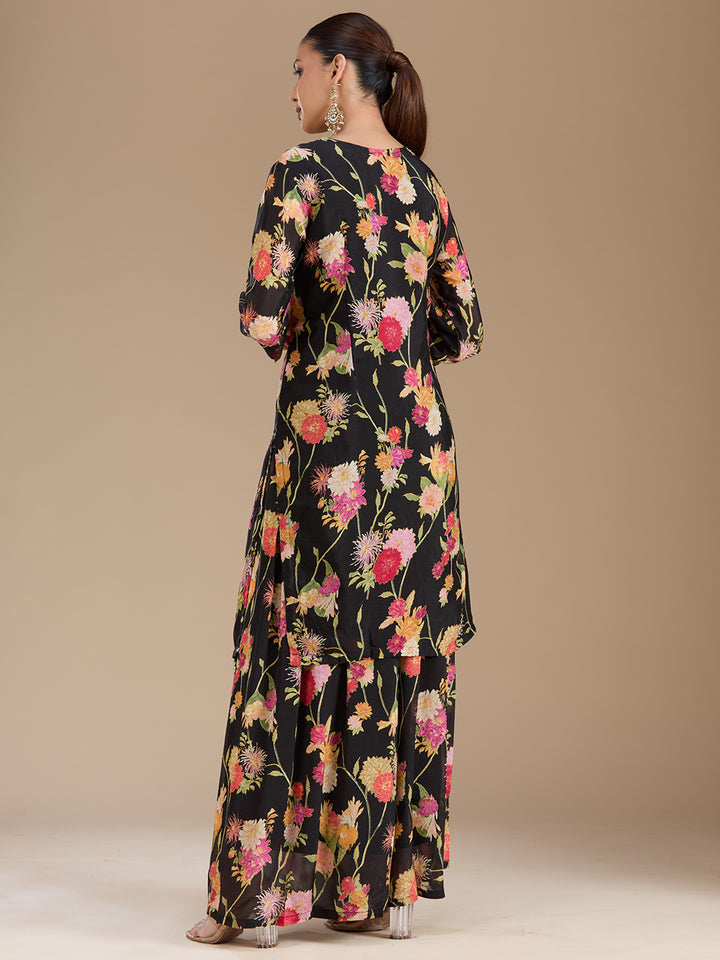 Black Threadwork Georgette Readymade Salwar Suit