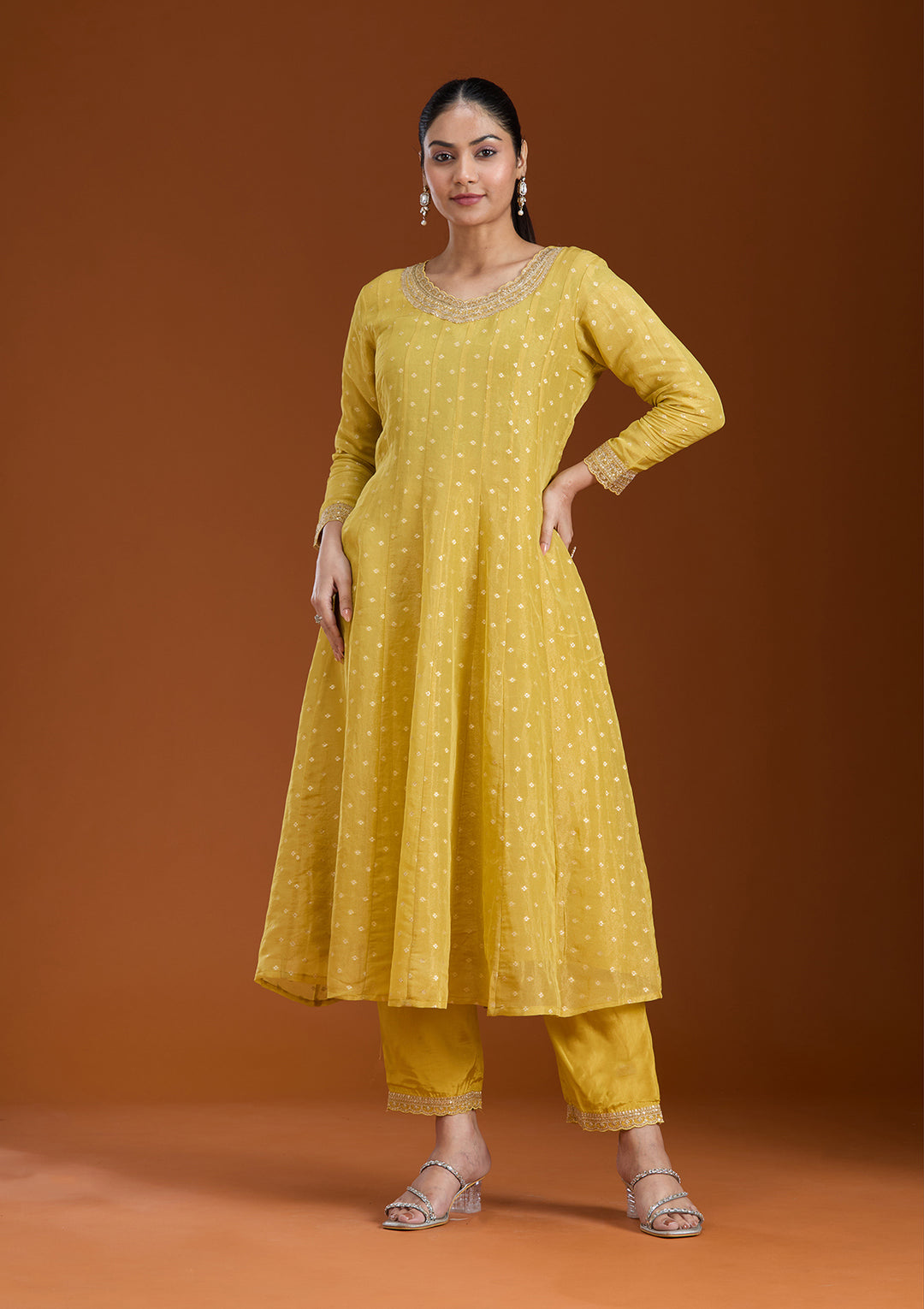 Mehendi Green Raw Silk Gold Zariwork Anarkali Kurta With Pant Regular And Dupatta