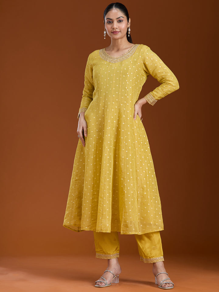 Mehandi Green Zariwork (Gold) Brocade Readymade Salwar Suit